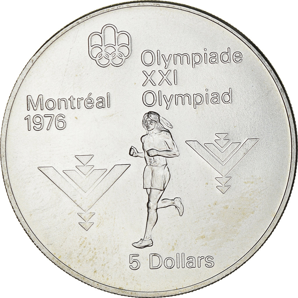 Coin, Canada, Elizabeth II, Marathon, 5 Dollars, 1975, MS(63), Silver, KM:98