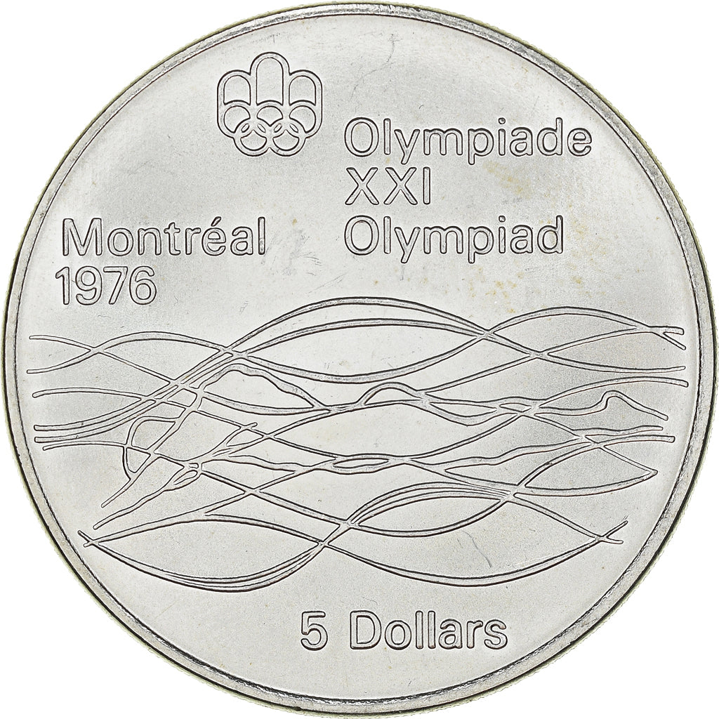 Münze, Kanada, Elizabeth II, Swimming, 5 Dollars, 1975, UNZ, Silber, KM:100