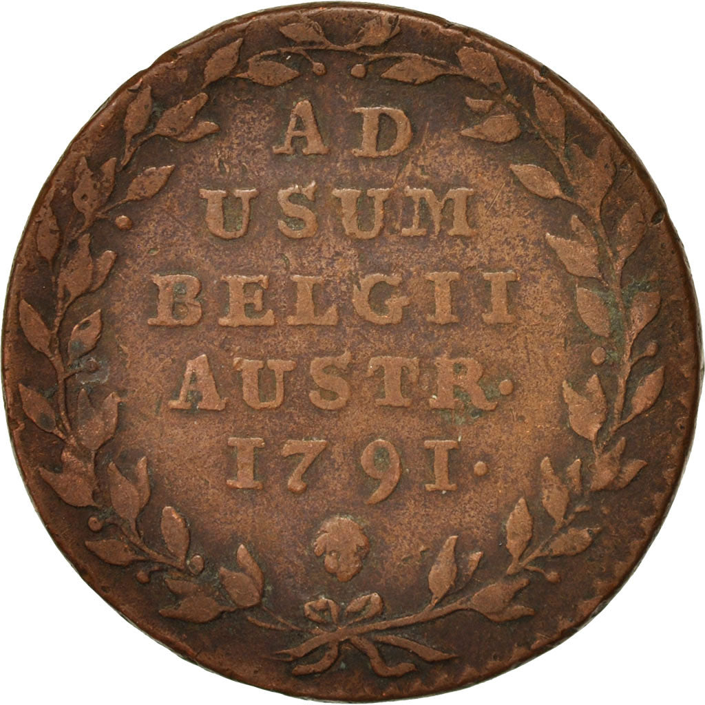 AUSTRIAN NETHERLANDS, Leopold II, 2 Liards, 2 Oorden, 1791, Brussels, VF(20-2...