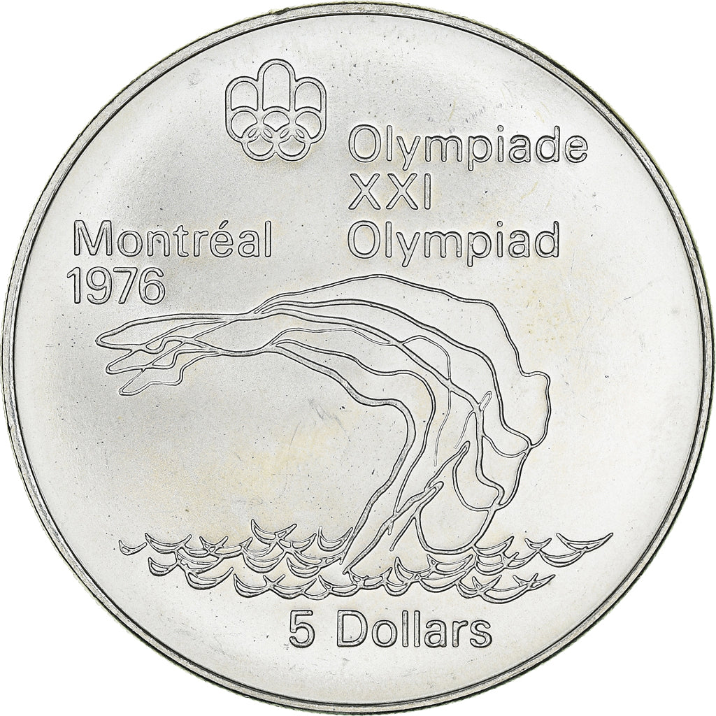 Münze, Kanada, Elizabeth II, Platform Diver, 5 Dollars, 1975, UNZ, Silber