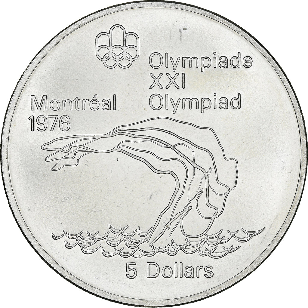 Münze, Kanada, Elizabeth II, Platform Diver, 5 Dollars, 1975, UNZ, Silber