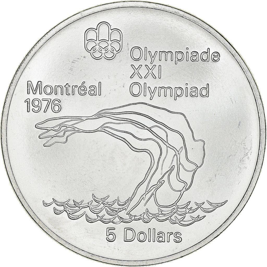 Münze, Kanada, Elizabeth II, Platform Diver, 5 Dollars, 1975, UNZ, Silber