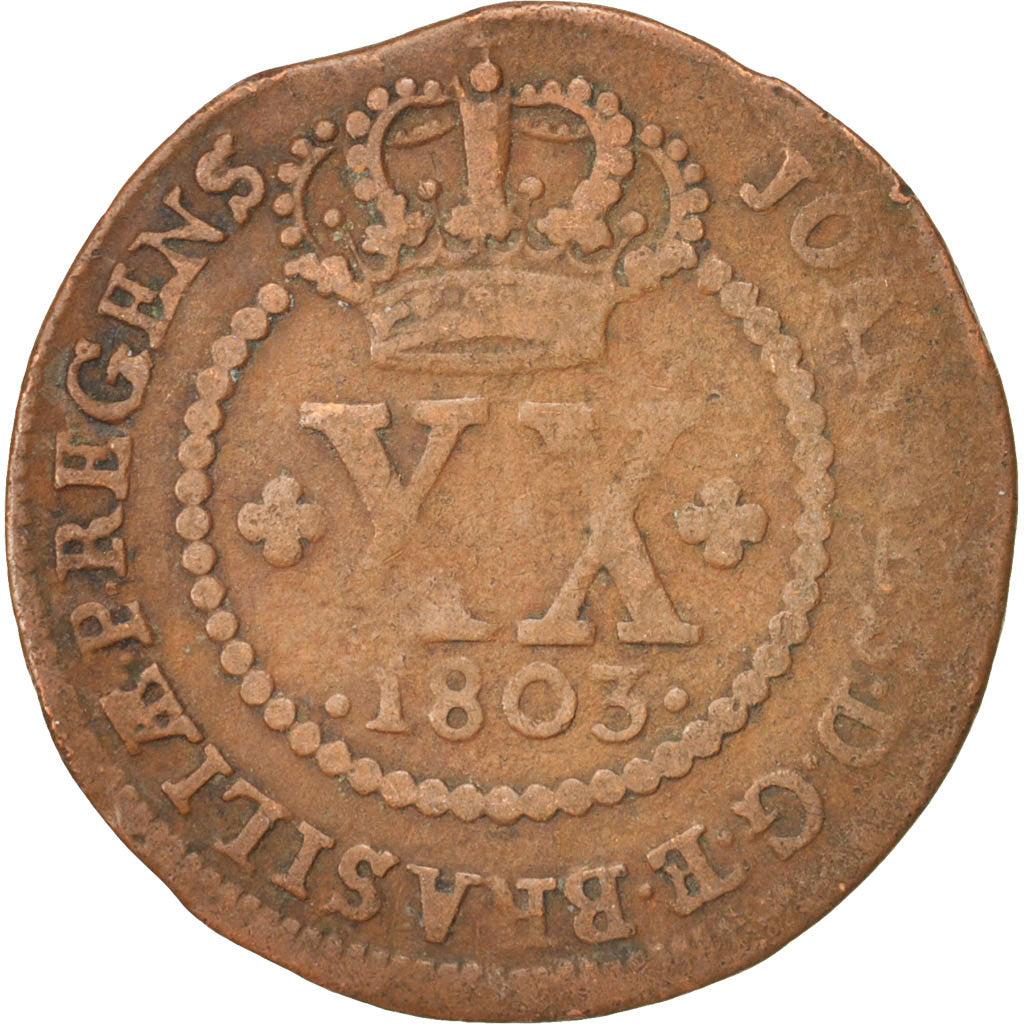 Brazil, Joao, 20 Reis, 1803, Lisbon, VF(20-25), Copper, KM:233.1