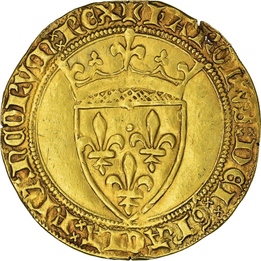 Moneta, Francia, Charles VI, Ecu d'or, BB+, Oro, Duplessy:369