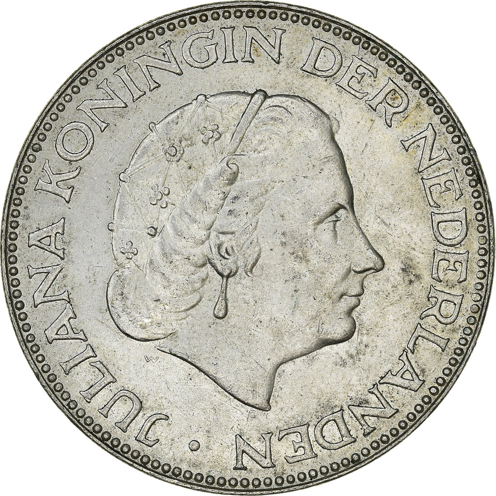 Coin, Netherlands, Juliana, 2-1/2 Gulden, 1959, MS(64), Silver, KM:185