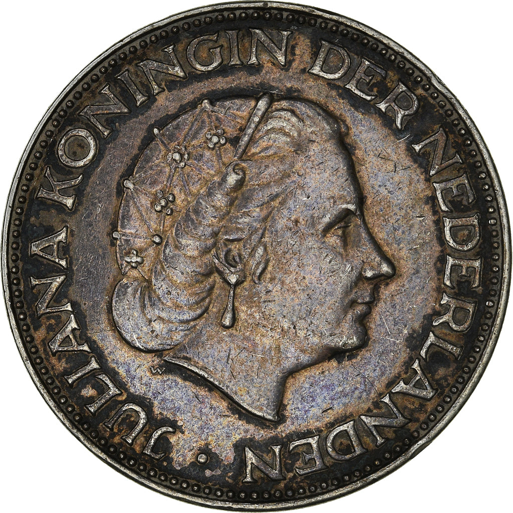 Coin, Netherlands, Juliana, 2-1/2 Gulden, 1960, AU(50-53), Silver, KM:185