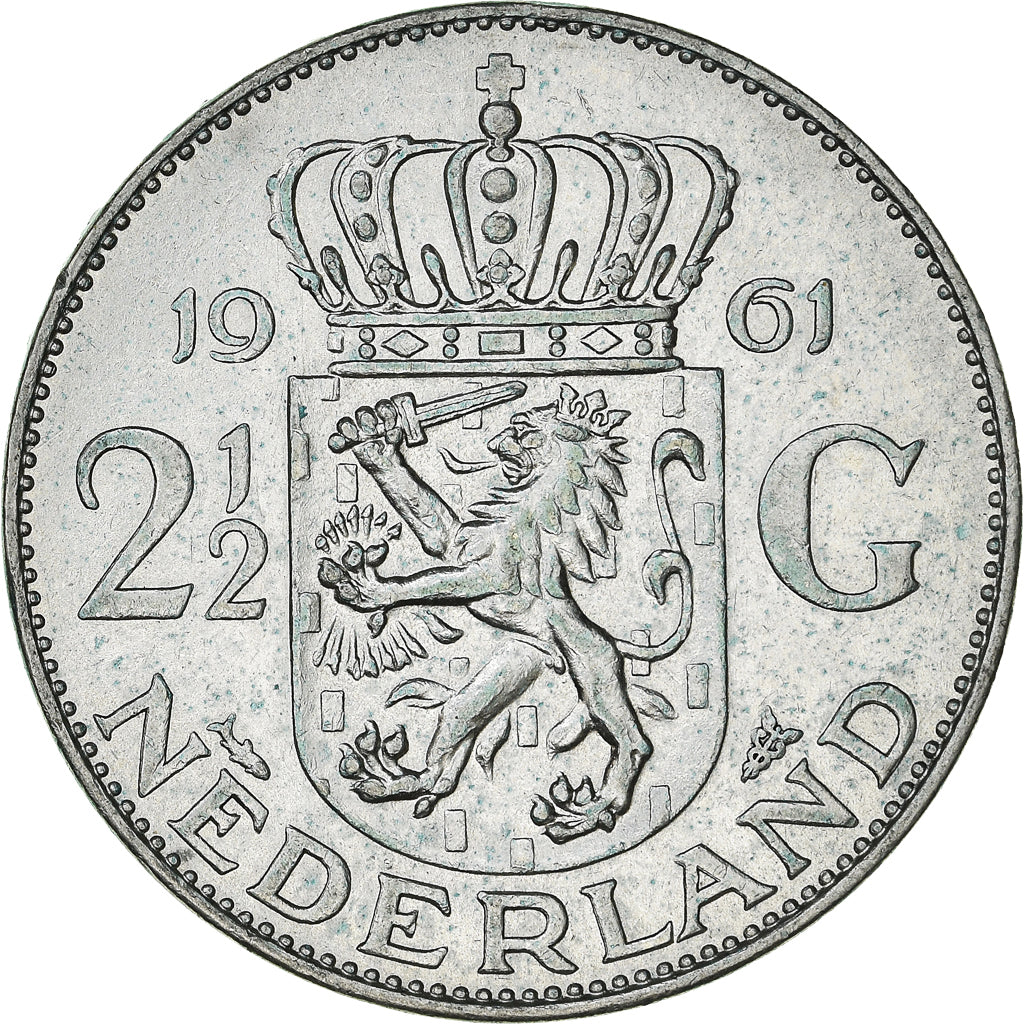 Münze, Niederlande, Juliana, 2-1/2 Gulden, 1961, SS, Silber, KM:185