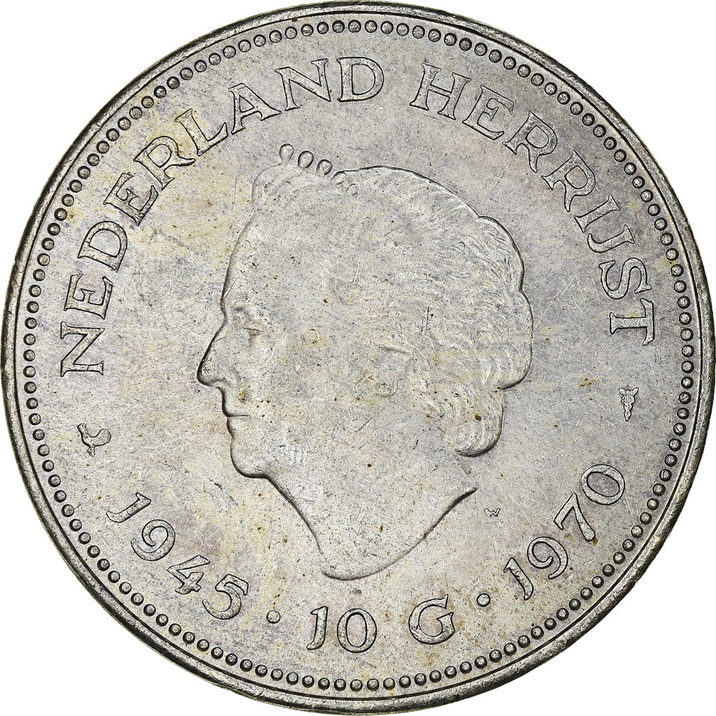 Moneda, Países Bajos, Juliana, 10 Gulden, 1970, SC, Plata, KM:195