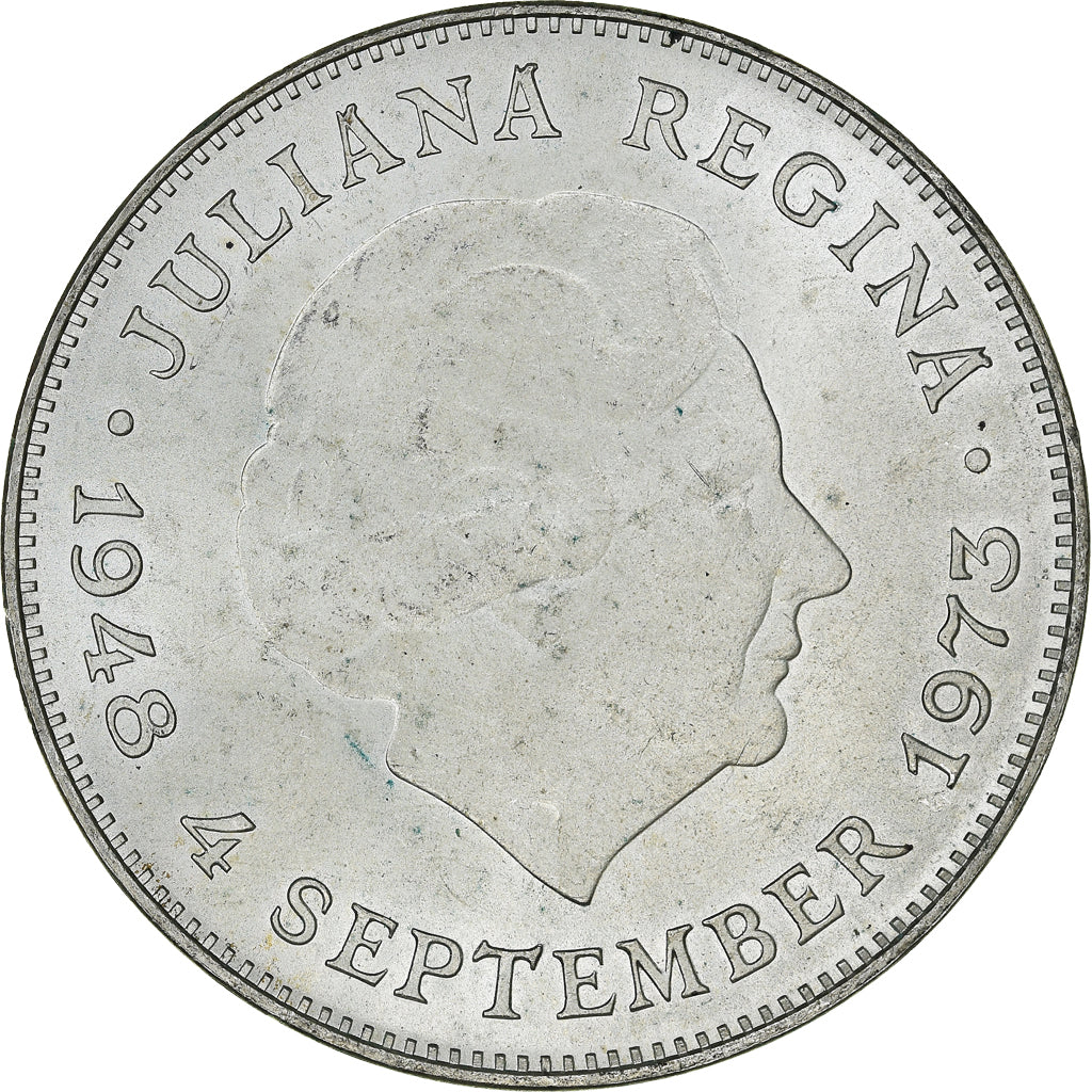Países Bajos, Juliana, 10 Gulden, 1973, EBC+, Plata, KM:196