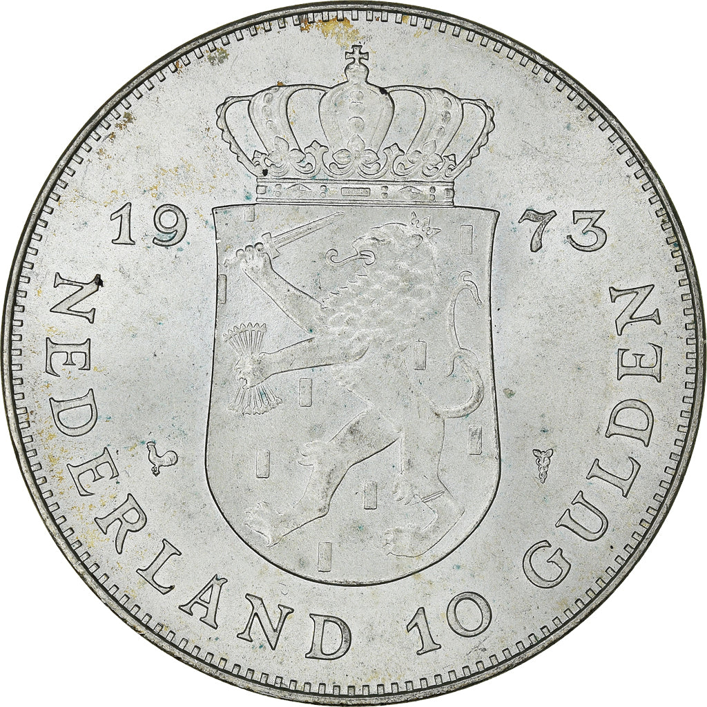 Países Bajos, Juliana, 10 Gulden, 1973, EBC+, Plata, KM:196