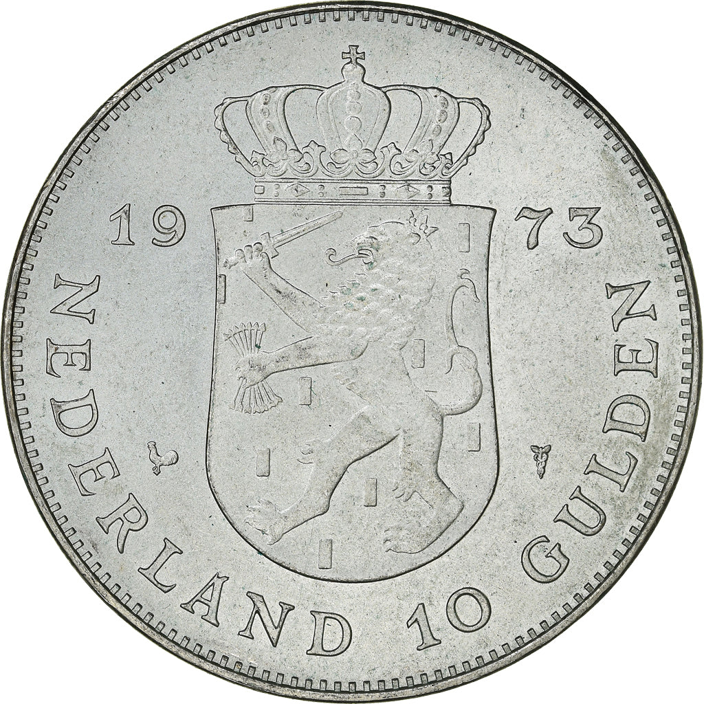 Pays-Bas, Juliana, 10 Gulden, 1973, SUP+, Argent, KM:196