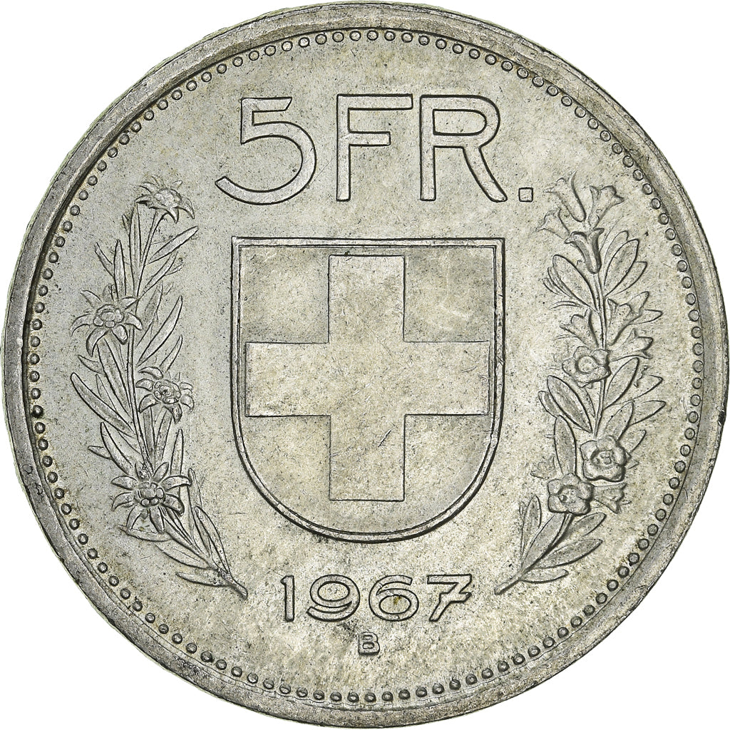 Münze, Schweiz, 5 Francs, 1967, Bern, VZ, Silber, KM:40