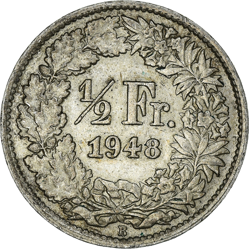 Münze, Schweiz, 1/2 Franc, 1948, Bern, SS+, Silber, KM:23