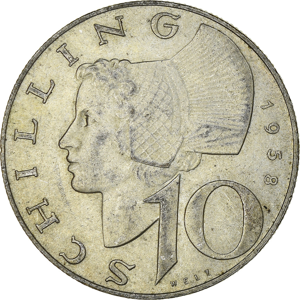 Munten, Oostenrijk, 10 Schilling, 1958, UNC-, Zilver, KM:2882