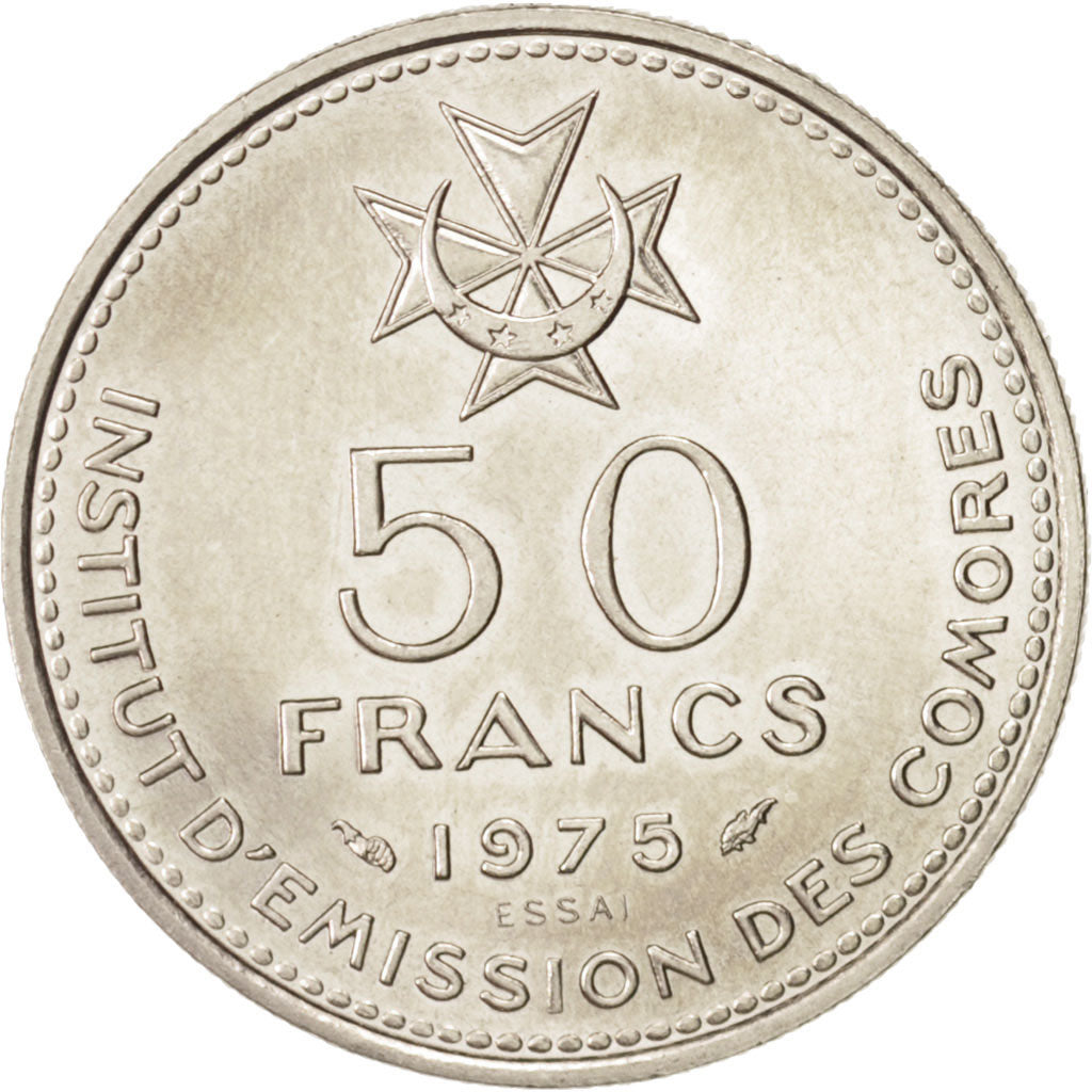 Moneta, Komory, 50 Francs, 1975, Paris, MS(63), Nikiel, KM:E6