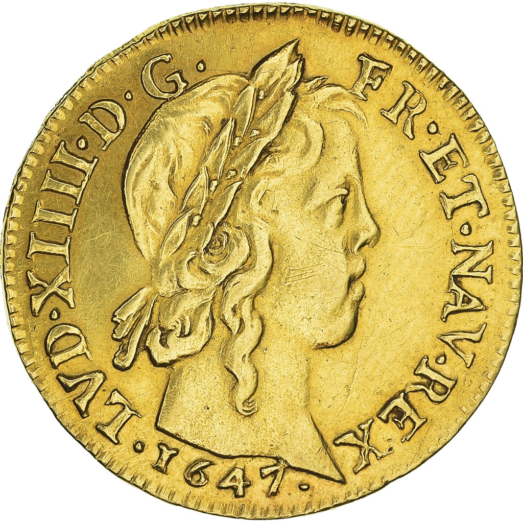 Moeda, França, Louis XIV, Louis d'or à la mèche longue, Louis d'Or, 1647