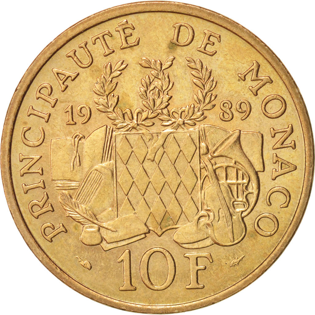 Monaco, Rainier III, 10 Francs, 1989, Paris, MS(63), Nickel-Aluminum-Bronze,...