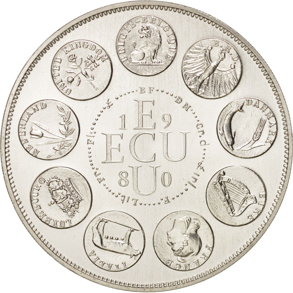 France, Ecu Europa, History, Medal, 1980, MS(65-70), Rodier, Silver
