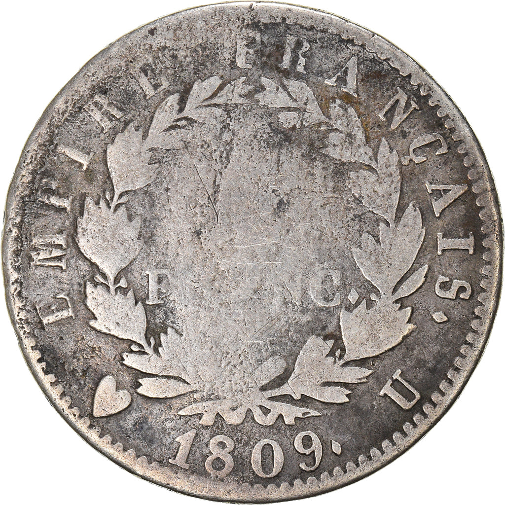Monnaie, France, Napoléon I, Franc, 1809, Torino, B+, Argent, KM:692.15