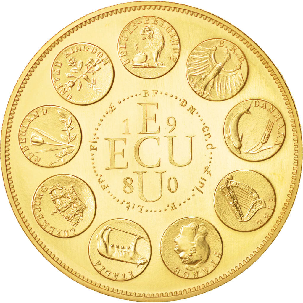 France, Ecu Europa, History, Medal, 1980, MS(65-70), Rodier, Gold
