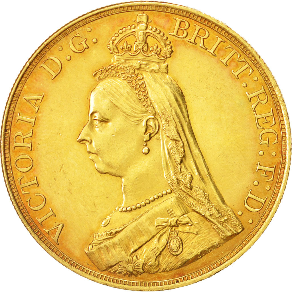 Great Britain, Victoria, 5 Pounds, 1887, AU(55-58), Gold, KM:769