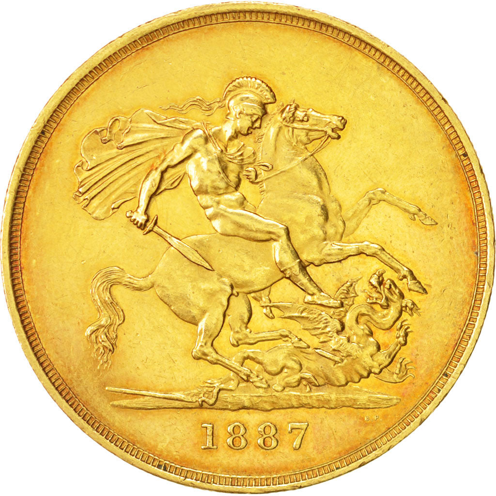 Great Britain, Victoria, 5 Pounds, 1887, AU(55-58), Gold, KM:769