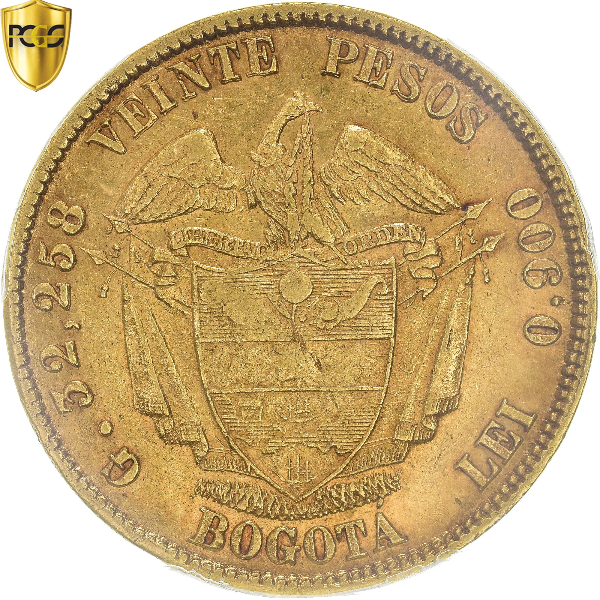 Moneda, Colombia, 20 Pesos, 1868, Bogota, PCGS, AU53, MBC+, Oro, KM:142.1