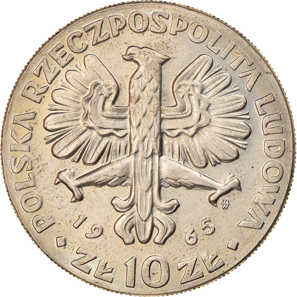 Moneda, Polonia, 10 Zlotych, 1965, Warsaw, MBC+, Cobre - níquel, KM:54