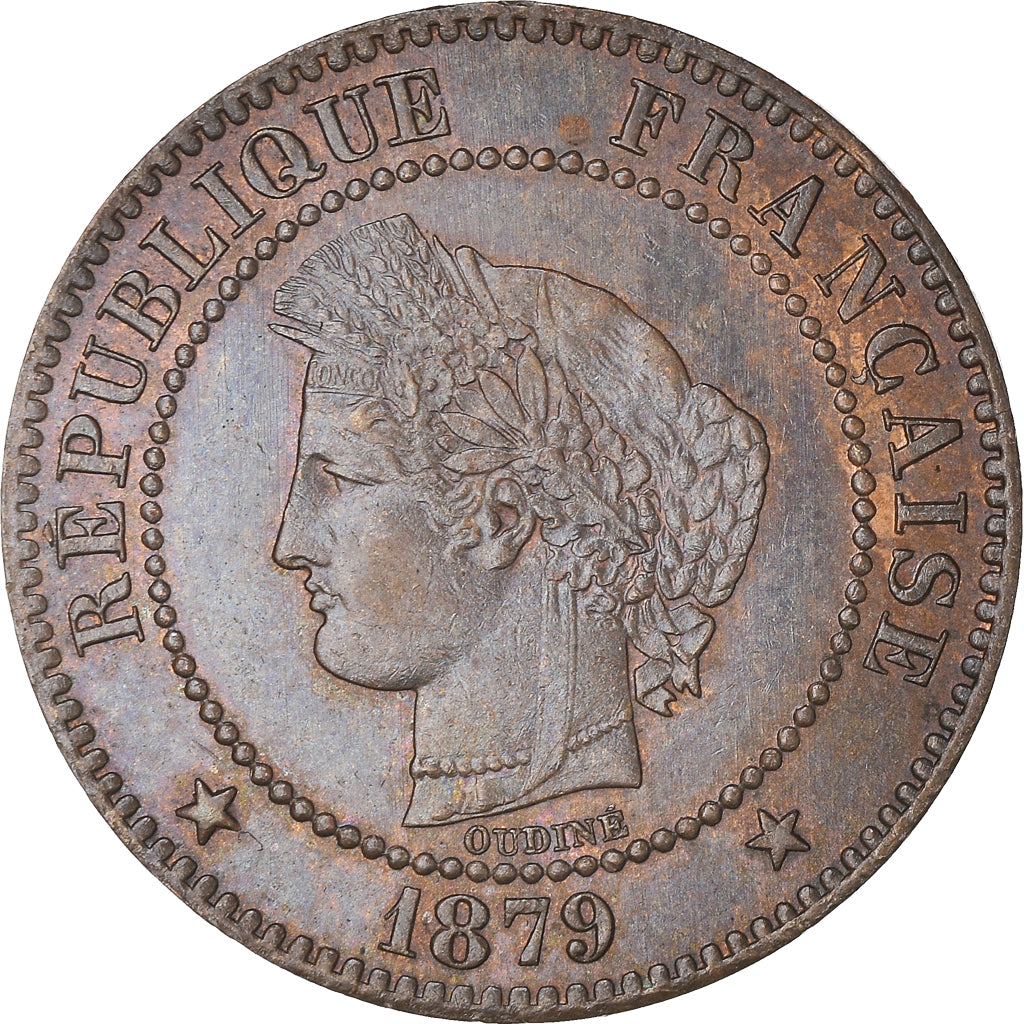 Moneta, Francja, Cérès, 2 Centimes, 1879, Paris, MS(65-70), Brązowy