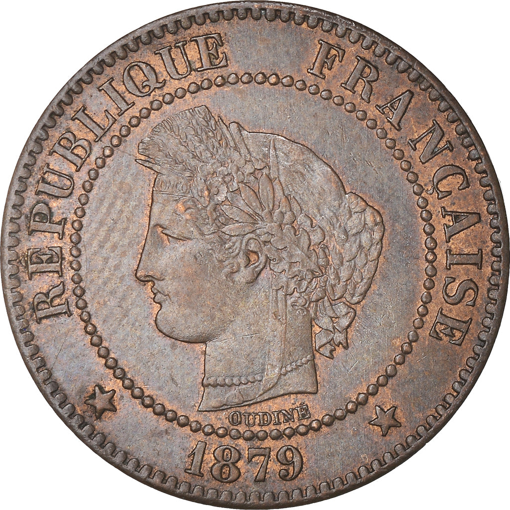 Moneta, Francja, Cérès, 2 Centimes, 1879, Paris, MS(65-70), Brązowy