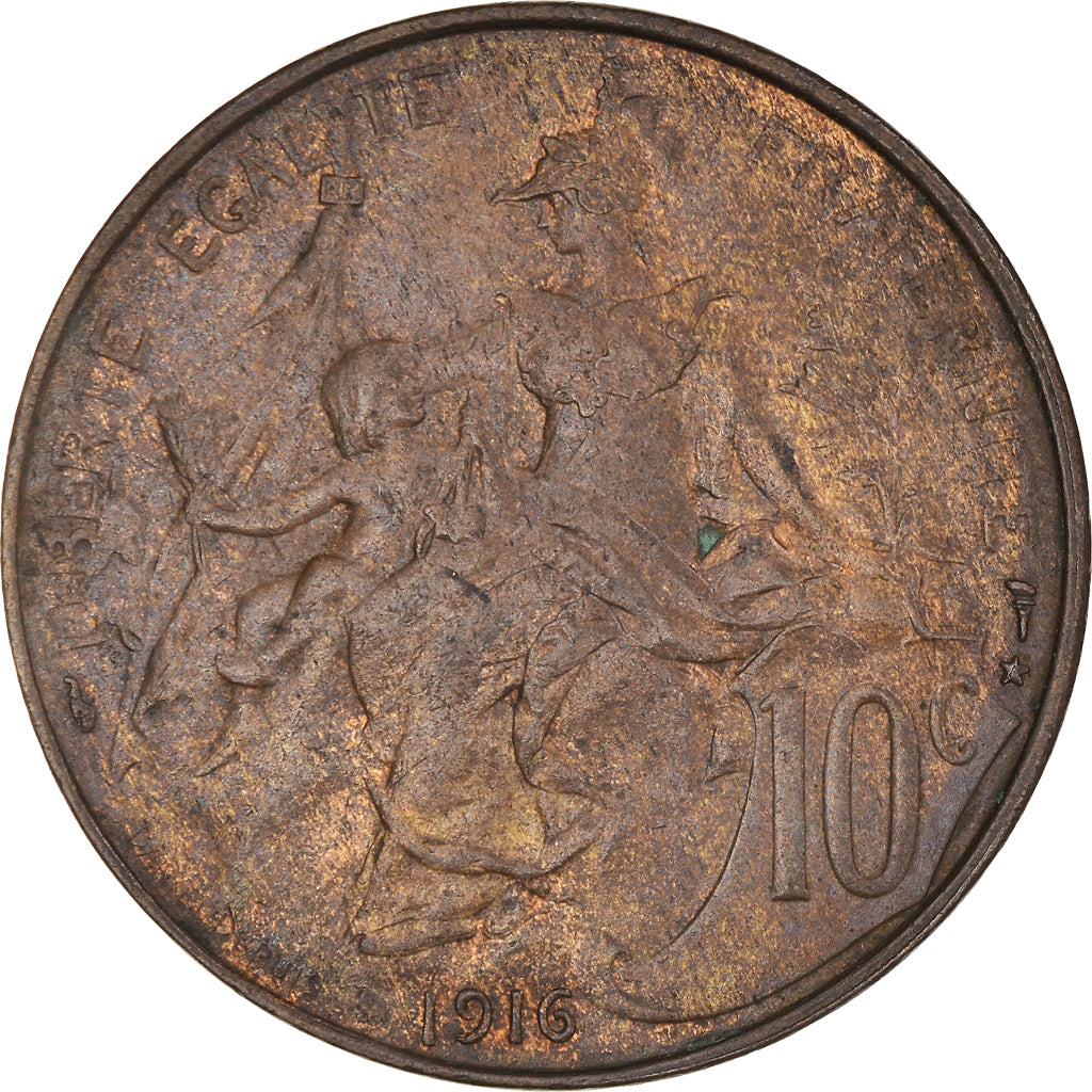 Munten, Frankrijk, Dupuis, 10 Centimes, 1916, Paris, Etoile, PR+, Bronzen
