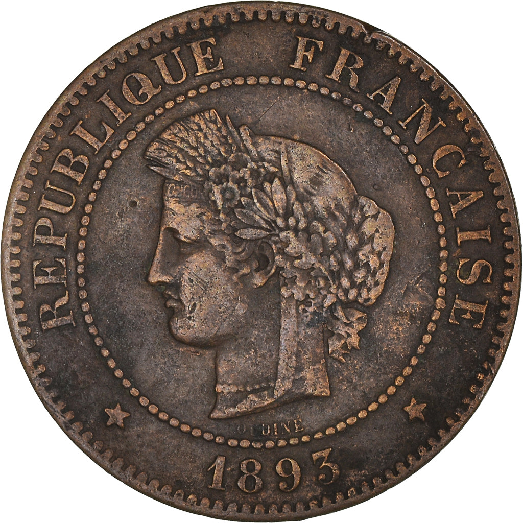 France, Cérès, 5 Centimes, 1893, Paris, EF(40-45), Bronze, KM:821.1, Gadoury157a