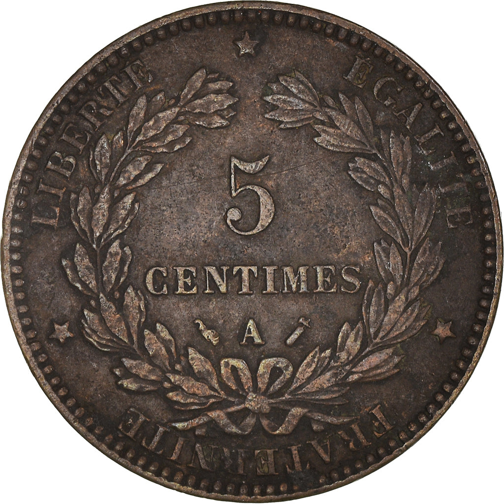 France, Cérès, 5 Centimes, 1893, Paris, EF(40-45), Bronze, KM:821.1, Gadoury157a