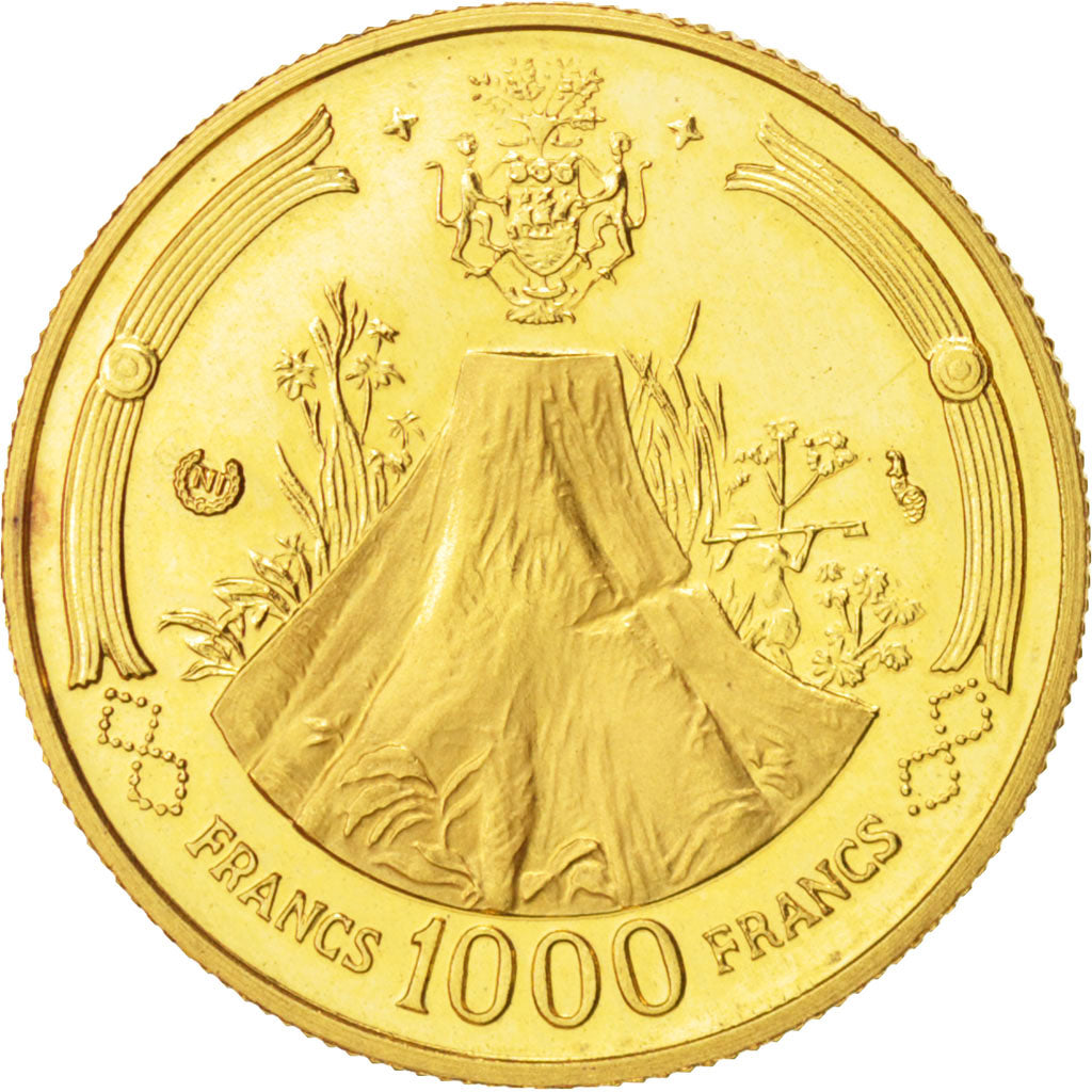 Gabon, 1000 Francs Bongo, 1969, Paris, MS(63), Gold, KM:6