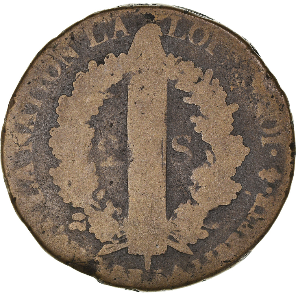 Coin, France, 2 sols françois, 2 Sols, 1792, Paris, F(12-15), Bronze, KM:603.1