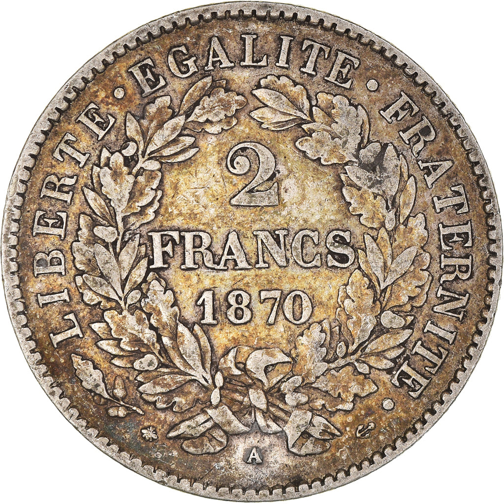 Monnaie, France, Cérès, 2 Francs, 1870, Paris, TB, Argent, Gadoury:530