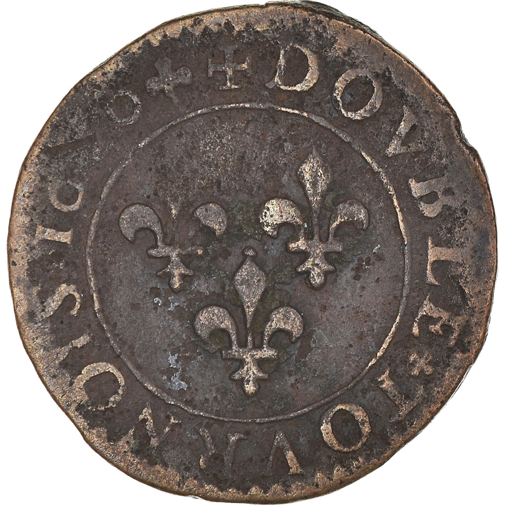 Moneta, Francia, Henri IV, Double Tournois, 1606, Lyon, MB, Rame, CGKL:202