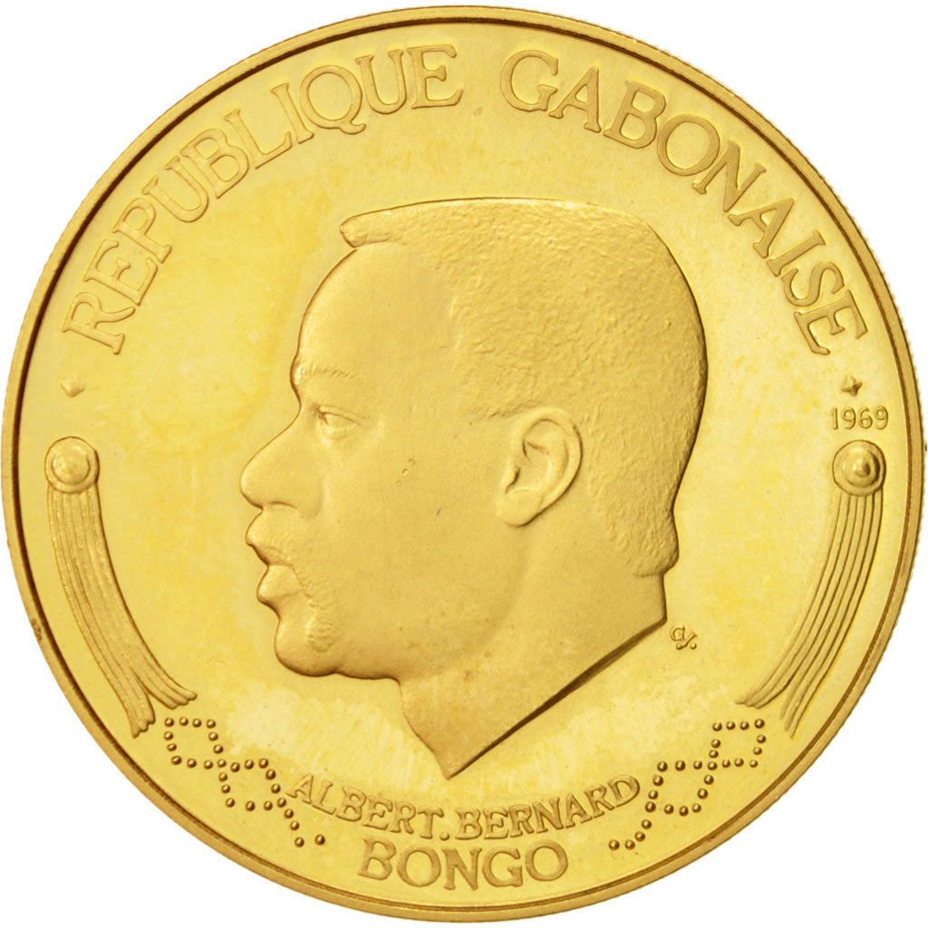 Munten, Gabon, 5000 Francs, 1969, Paris, UNC-, Goud, KM:8