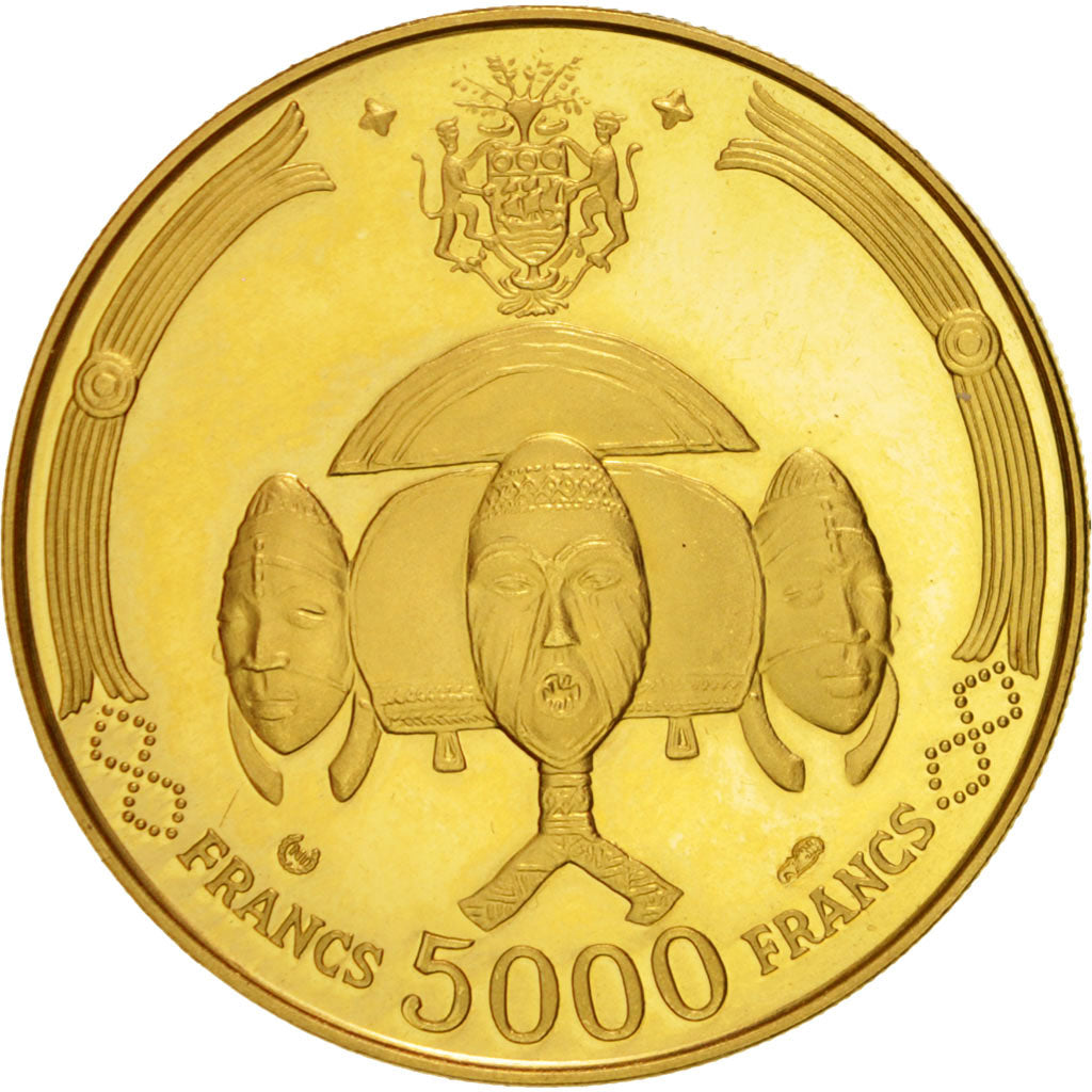 Munten, Gabon, 5000 Francs, 1969, Paris, UNC-, Goud, KM:8