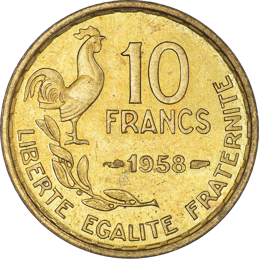 Coin, France, Guiraud, 10 Francs, 1958, Paris, MS(60-62), Aluminum-Bronze