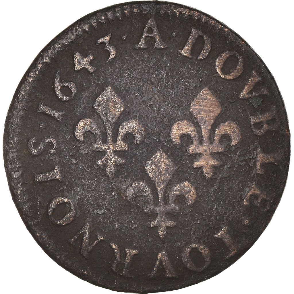 Moneta, Francia, Louis XIII, Double tournois de Warin, tête à gauche, Double
