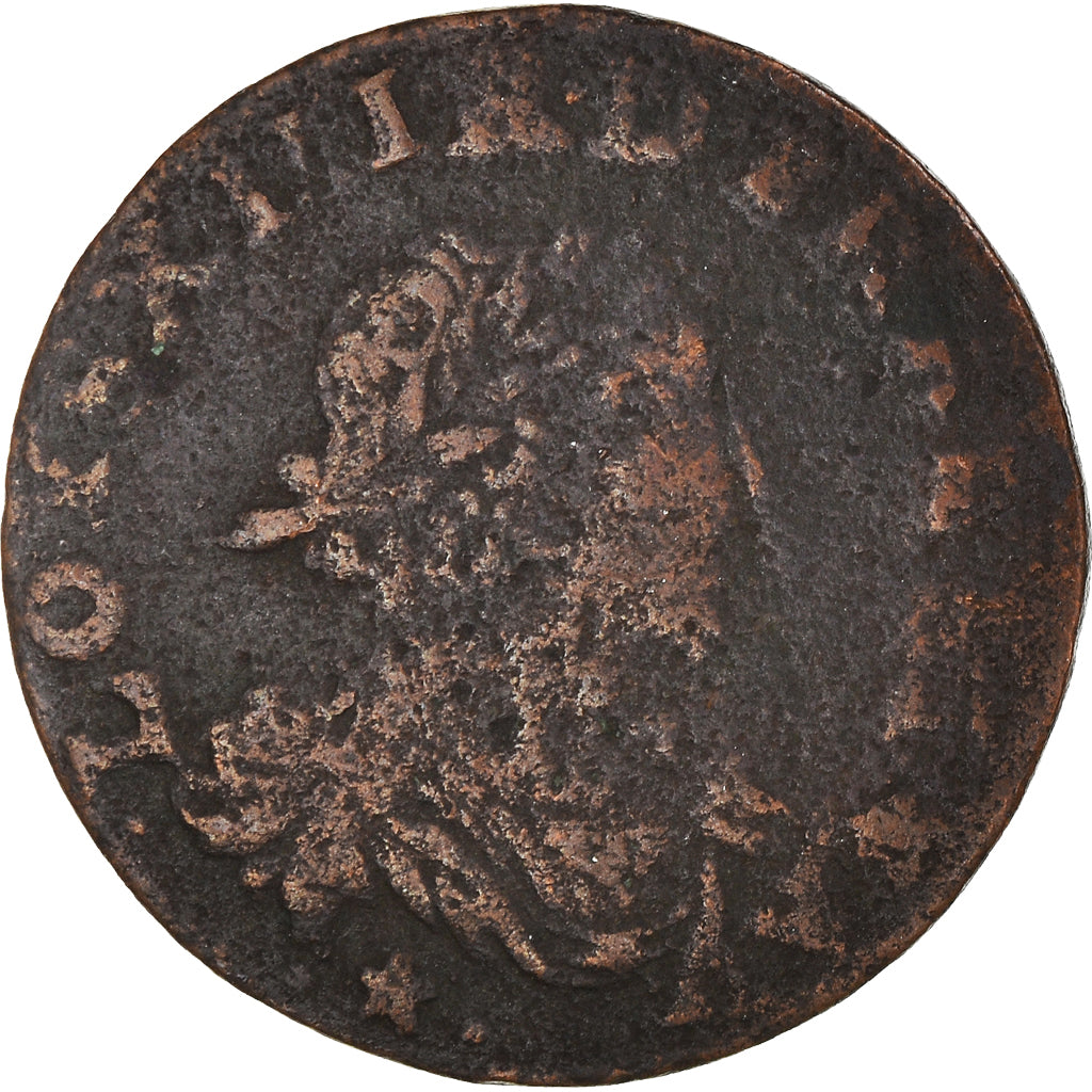 Moeda, França, Louis XIII, Double Tournois, 1638, Vallée du Rhône, VF(30-35)