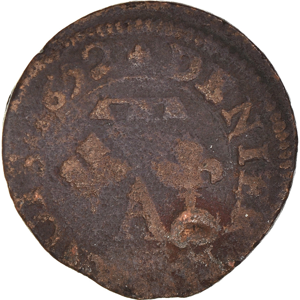 Moneta, Francja, DOMBES, Gaston d'Orléans, Denier Tournois, 1652, Trévoux