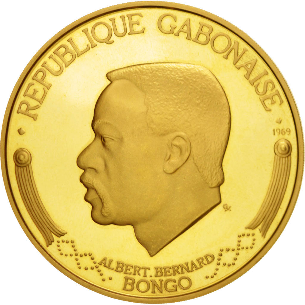 Gabon, 20000 Francs Bongo, Apollo 11, 1969, Paris, MS(63), Gold, KM:10