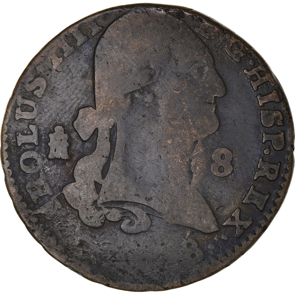 Coin, Spain, Charles III, 8 Maravedis, 1788, Segovia, VF(20-25), Copper