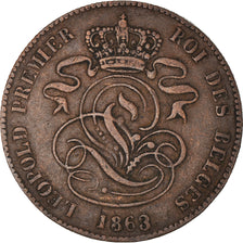 Coin, Belgium, Leopold I, 2 Centimes, 1863, AU(55-58), Copper, KM:4.2