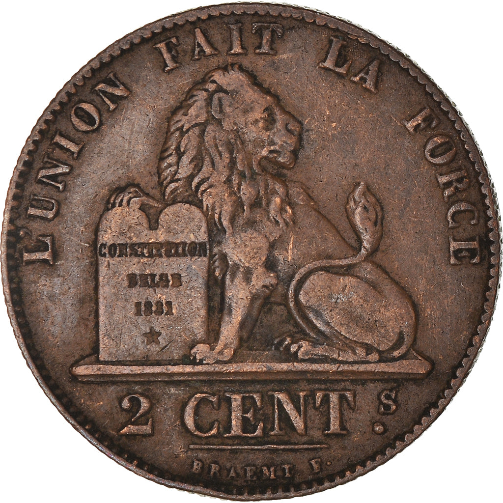 Coin, Belgium, Leopold I, 2 Centimes, 1863, AU(55-58), Copper, KM:4.2