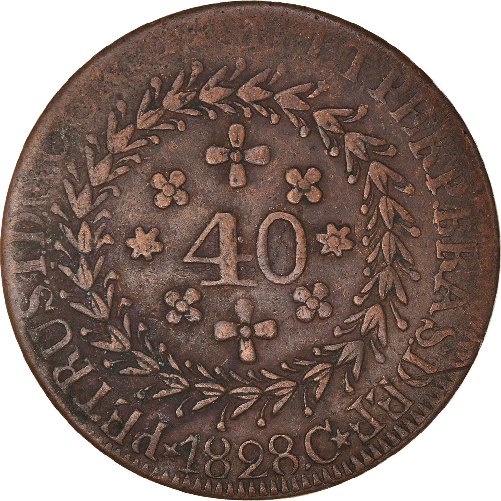 Coin, Brazil, Pedro I, 40 Reis, 1828, Cuiaba, EF(40-45), Copper, KM:364.1