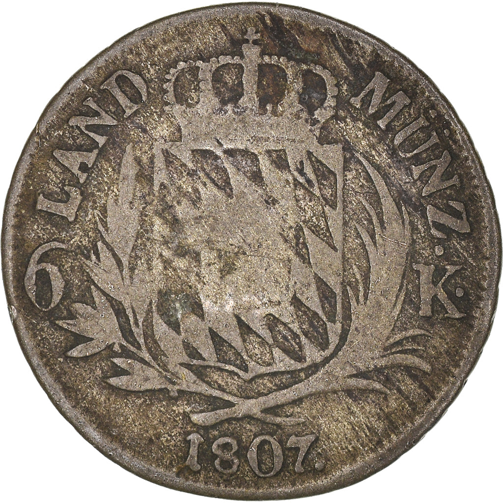 Coin, German States, BAVARIA, Maximilian IV, Josef, 6 Kreuzer, 1807, VF(20-25)