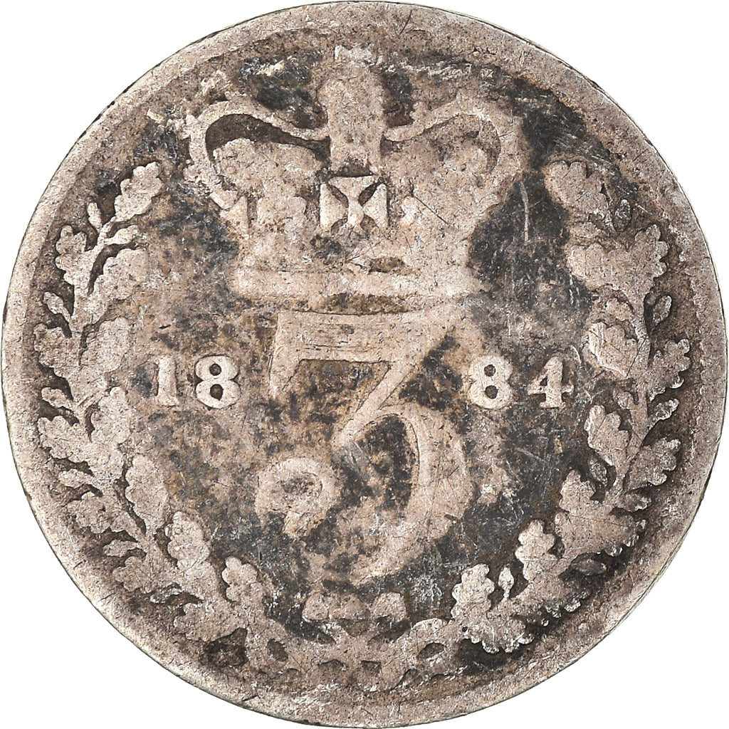 Coin, Great Britain, Victoria, 3 Pence, 1884, VG(8-10), Silver, KM:730